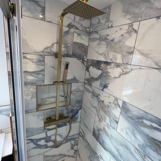 Charlie Blue Marble Polished Porcelain Tile - 300x600mm