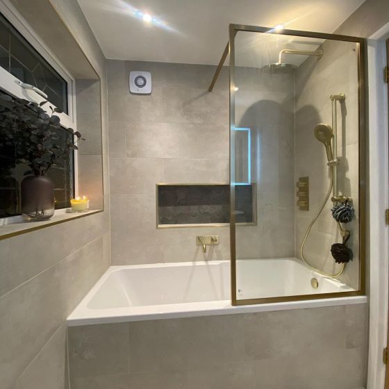 Amien Brushed Gold Frame Bath Screen - Clear Glass