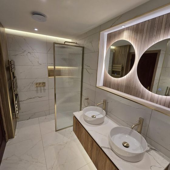 Revel Ribbed Wall Hung Vanity unit in Natural Oak