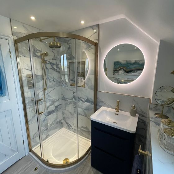 Fabio Brushed Gold Sliding Shower Door Quadrant