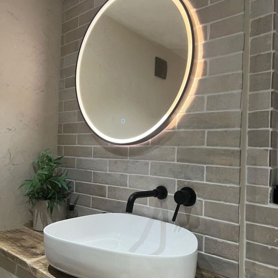 Avery Black Round LED Mirror