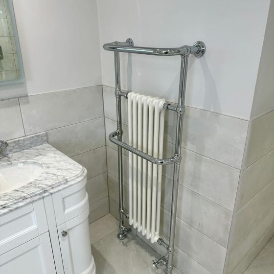 White & Chrome Heated Towel Rail