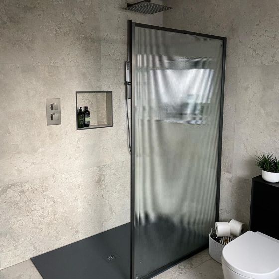 Amien Gunmetal Framed Fluted Glass Shower Screen