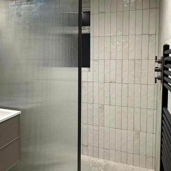 Gunmetal Framed Fluted Glass Shower Screen - 980mm