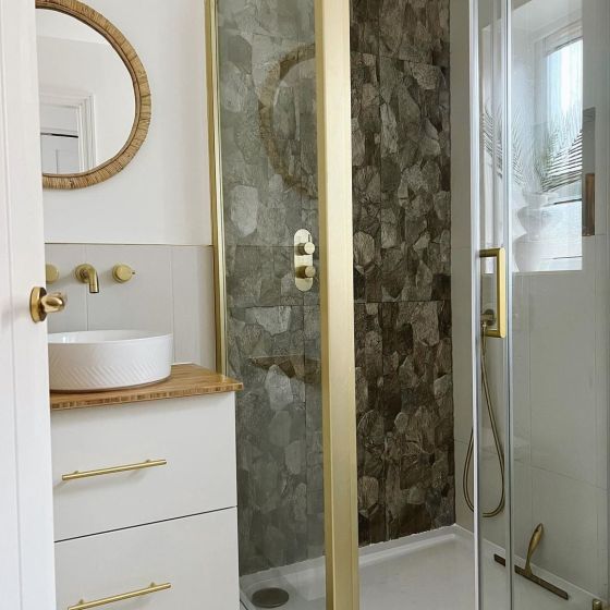 Fabio Brushed Gold Sliding Shower Door