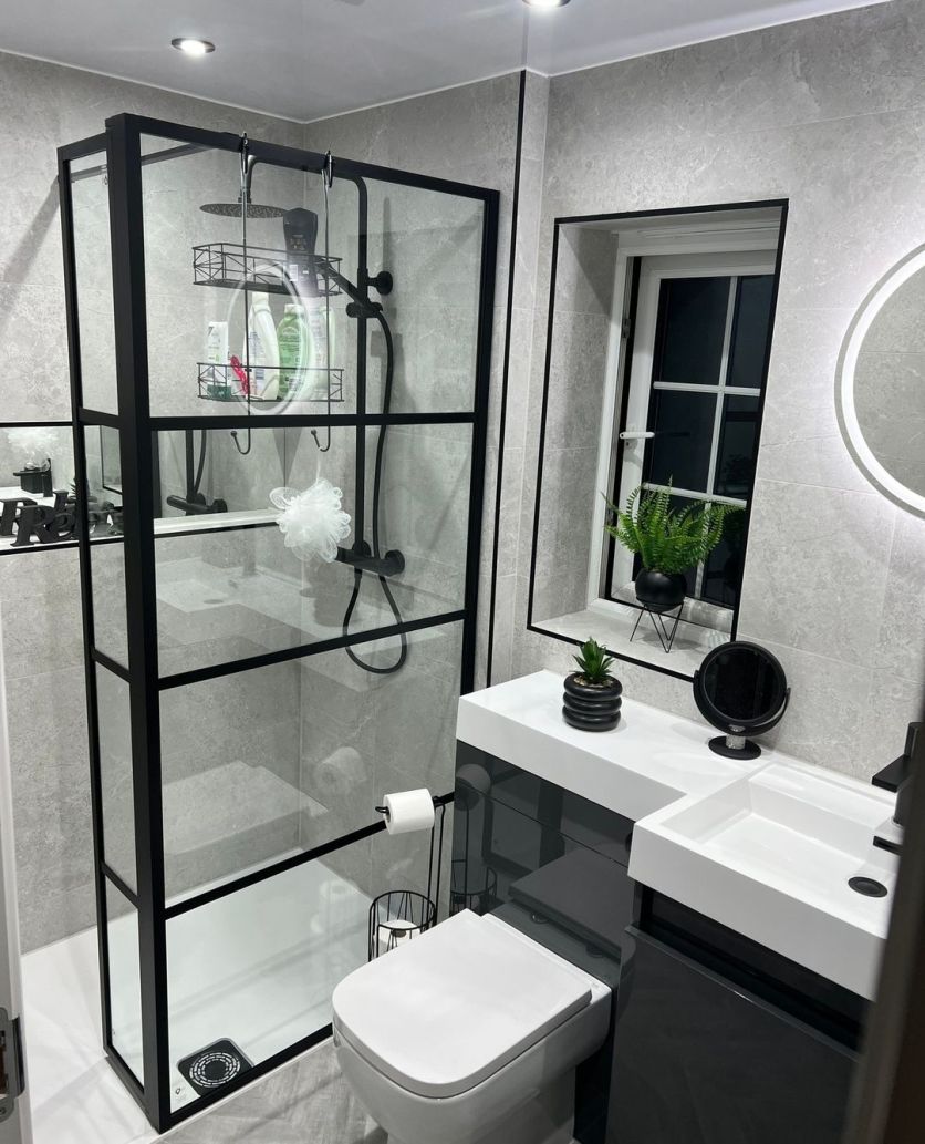 Matt Black Horizontal Framed Shower Screen - 680mm