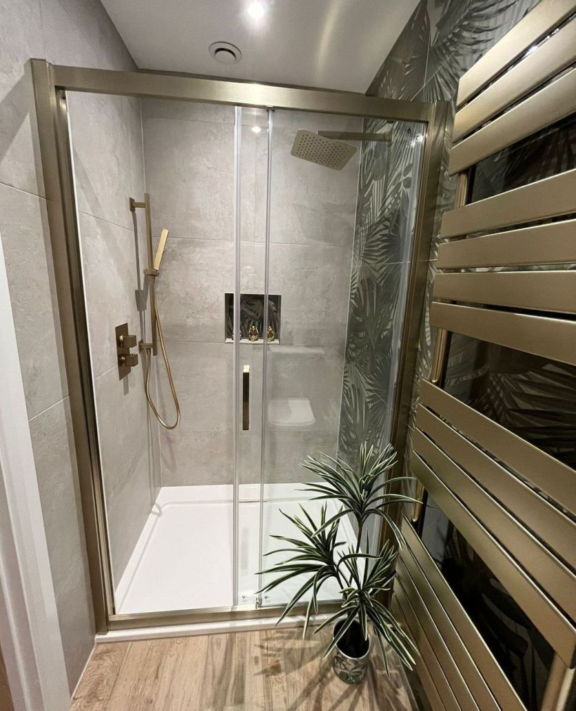 Fabio Brushed Gold Sliding Shower Door