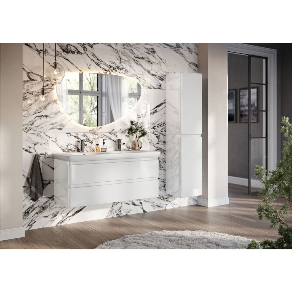 Neon Gloss White Wall Hung Vanity Unit with Lynx Resin Basin 1200mm