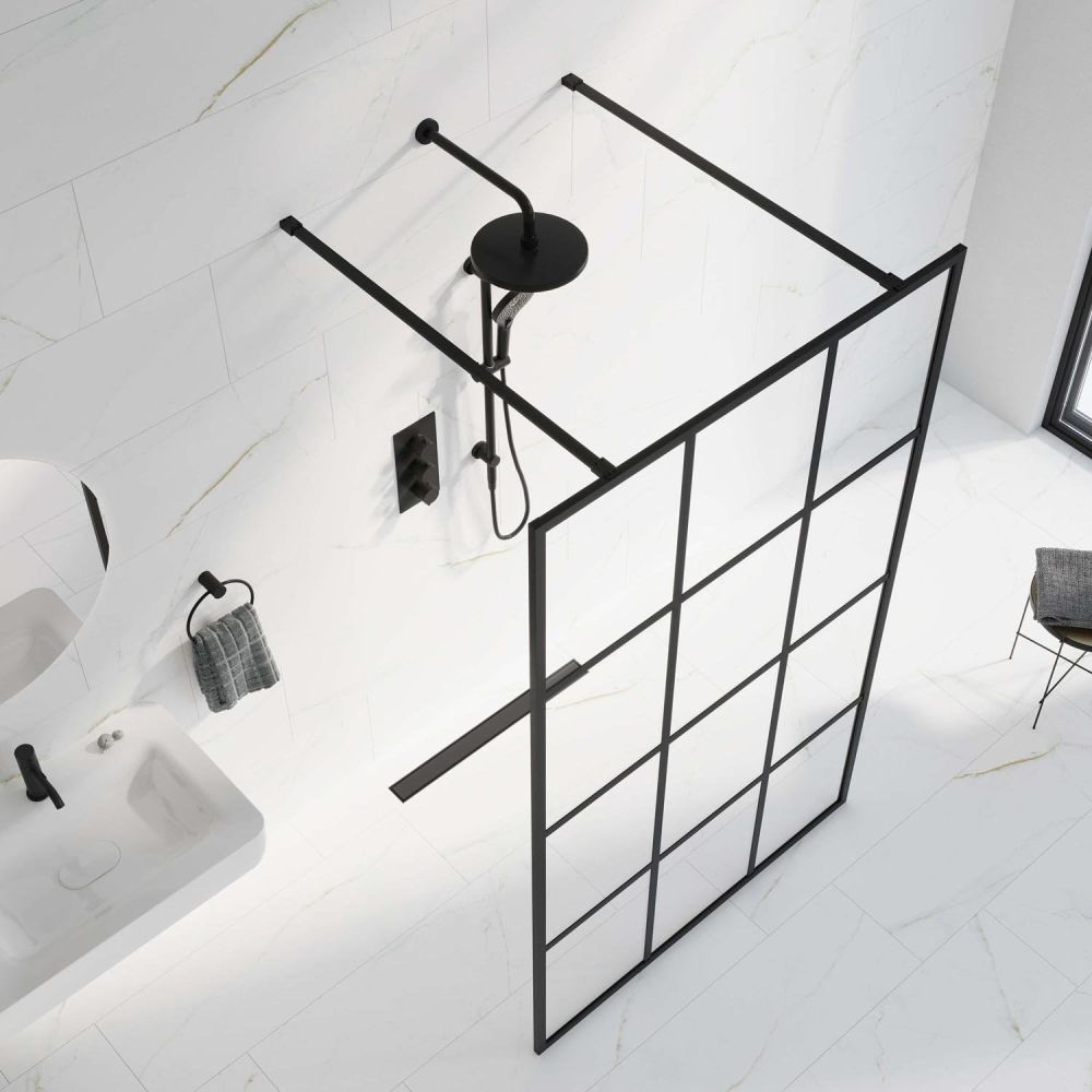 Amien Matt Black Grid Framed Shower Screen
