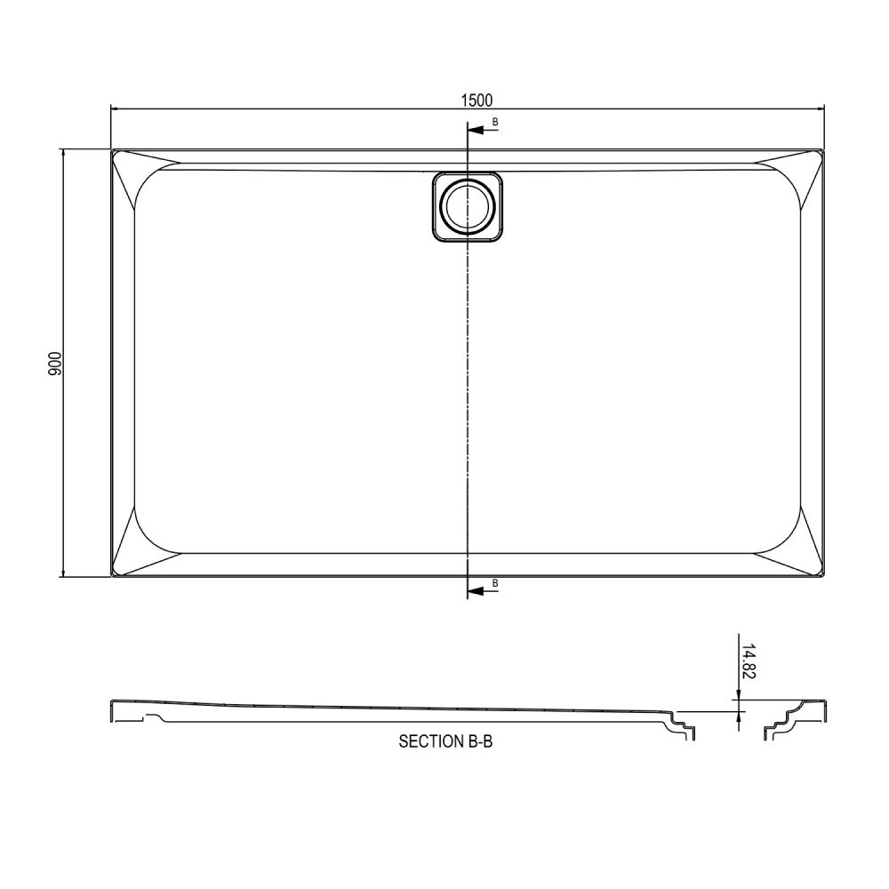 Elle Slimline Rectangular Shower Tray 1500x900mm Spec Drawing