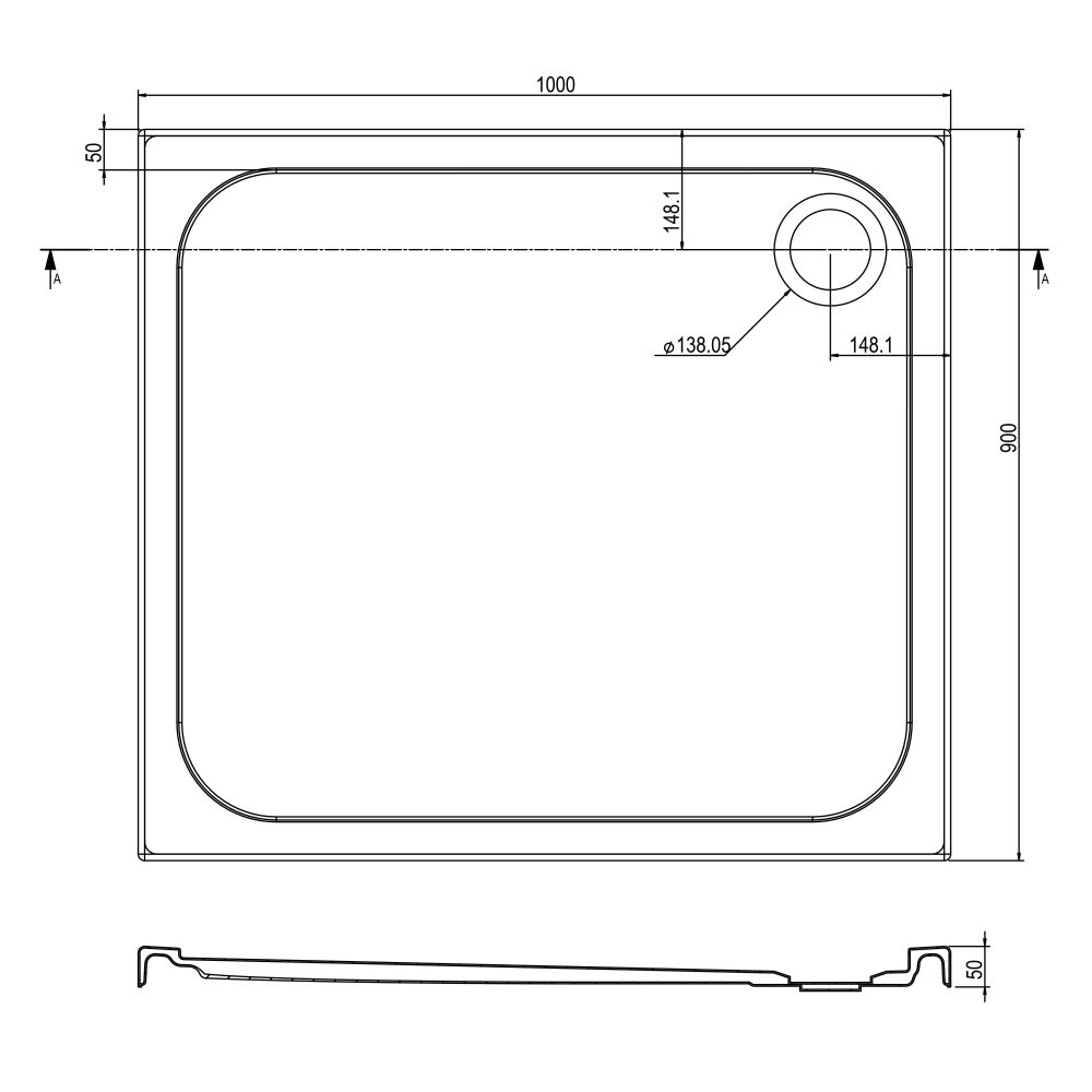 1000 x 900 Shower Tray Spec