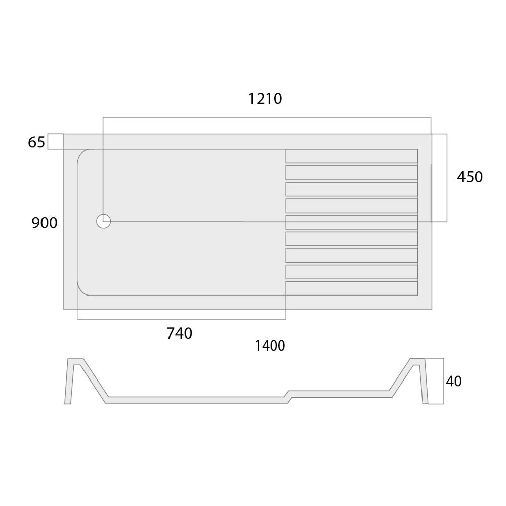 Rectangle Low Profile Shower Tray with Drying Area 1400x900mm Spec Drawing
