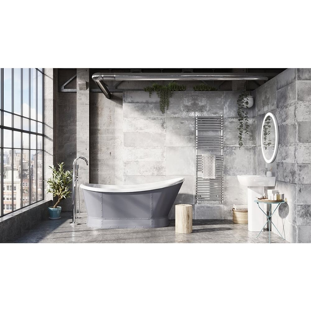 Hoff Matt Grey Industrial Freestanding Acrylic Bath 1676x780mm - roomset 3