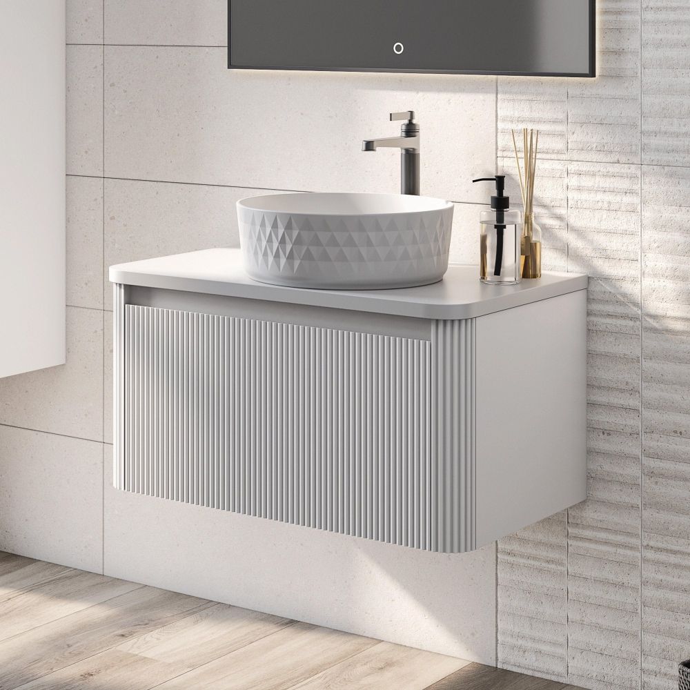 Wish Ribbed Wall Hung Vanity Unit in White with White Worktop