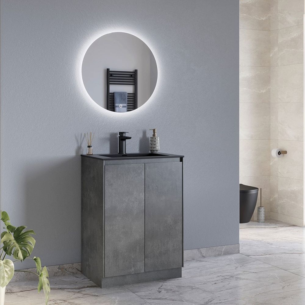 Odion Concrete Floor Standing Vanity Unit with Black Basin 600mm