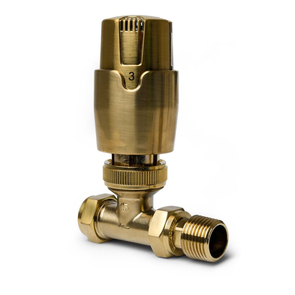 Thermostatic Brushed Gold Straight Pair of Radiator Valves