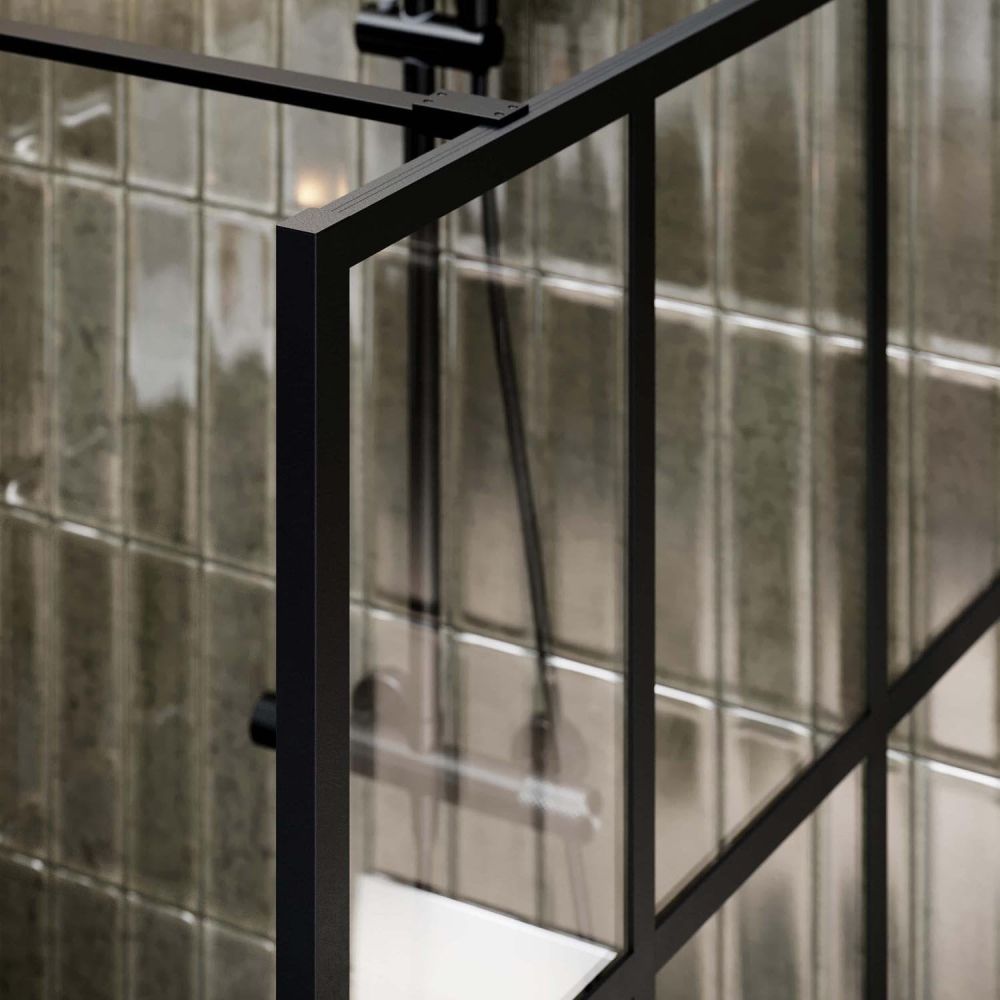 Amien Matt Black Grid Framed Shower Screen