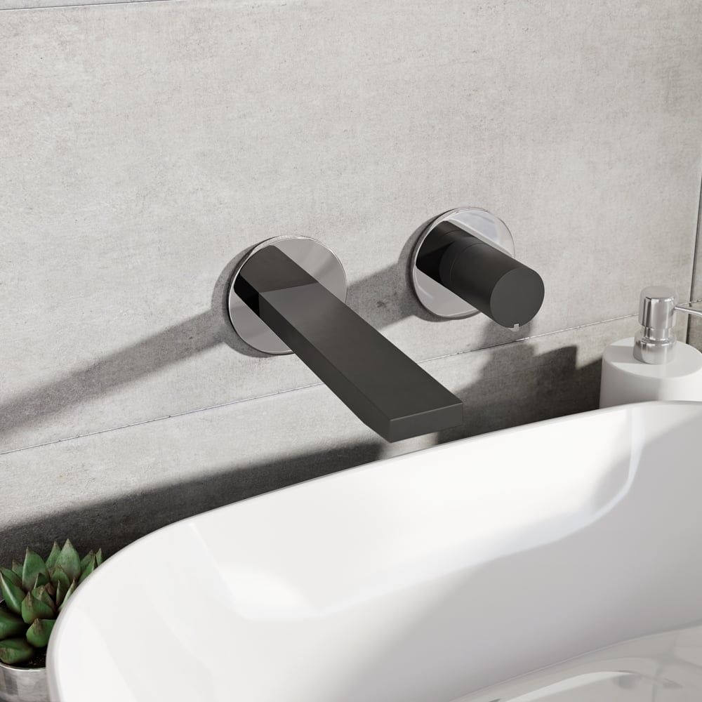Pancho Matt Black and Chrome Wall Mounted Basin Tap