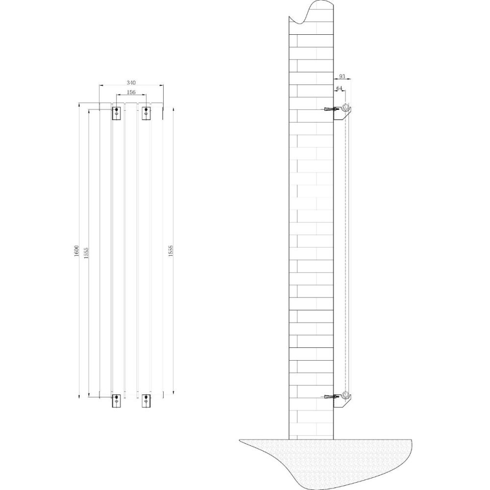 Perth Matt Black Double Vertical Flat Panel Radiator 1600x340mm