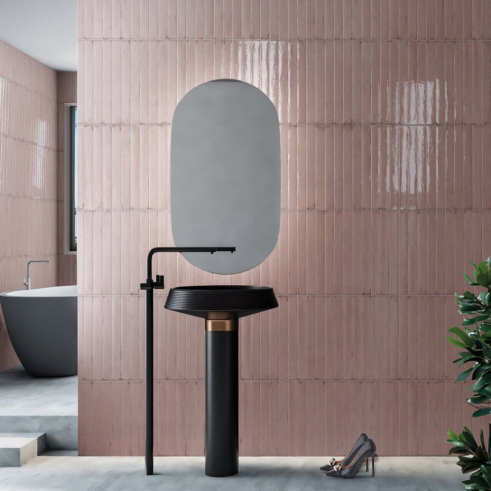 Capri Pink Gloss Ceramic Brick Tile - 400x50mm
