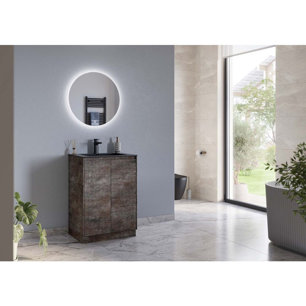 Odion Metallic Floor Standing Vanity Unit with Black Basin 600mm