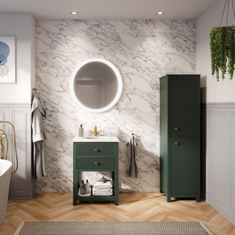 Addison Ribbed Green 600mm Floor Standing Vanity Unit