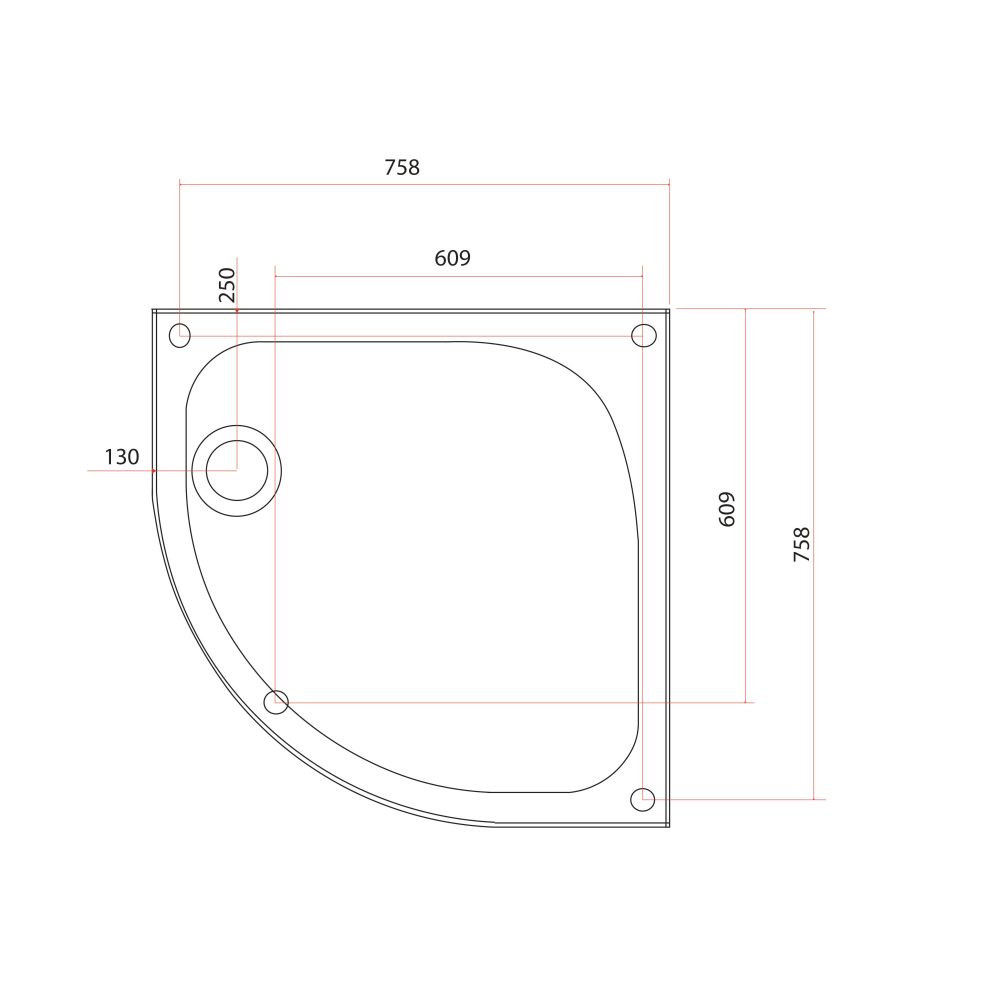 Quadrant Low Profile Shower Tray 800x800mm Spec Drawing