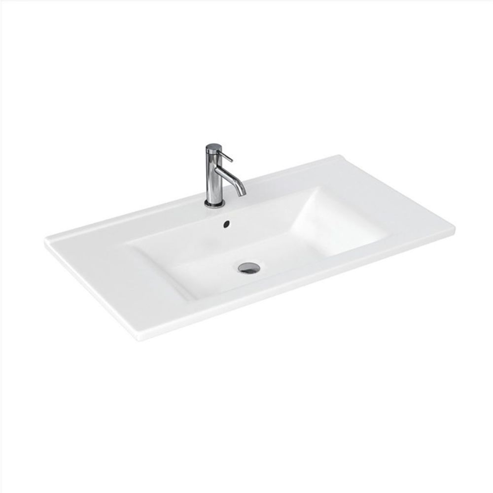 Britton Shoreditch Matt White Single Drawer Wall Hung Vanity Unit with Square Basin 550mm