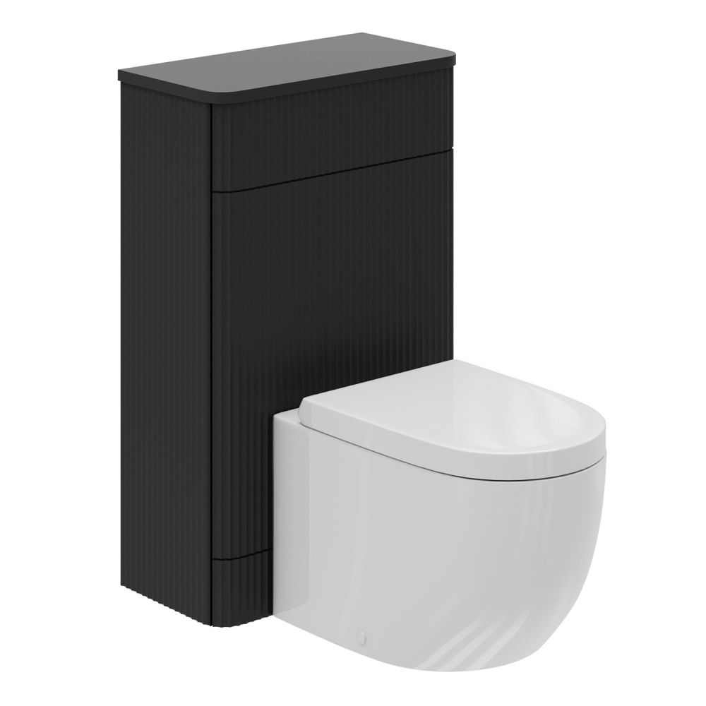 Soar Ribbed Black WC Unit pictured with a back to wall toilet