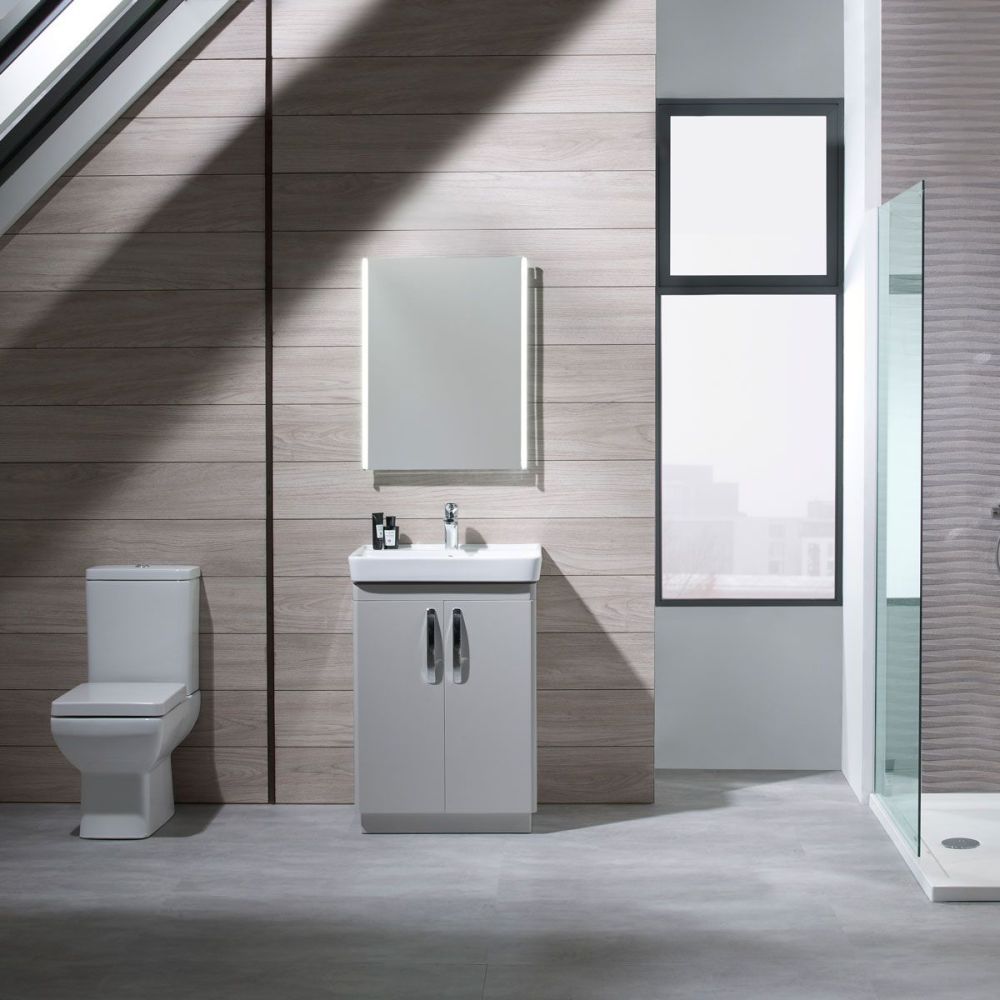 Tavistock Compass Gloss Light Grey Floor Standing Vanity Unit with Ceramic Basin 600mm
