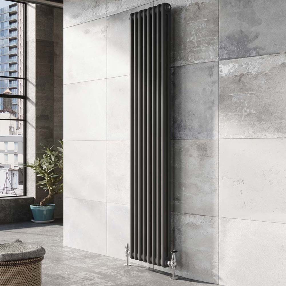 Upton Grey Double Vertical Column Radiator 1800x200mm