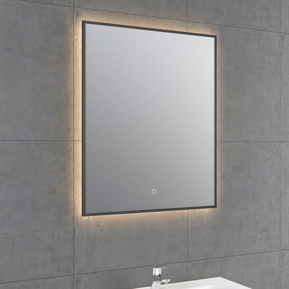 Rione Black Rectangular Backlit LED Heated Mirror 500mm