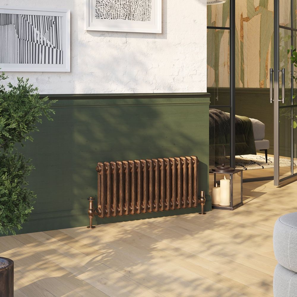 Clement Antique Copper Double Horizontal Column Radiator - 300x785mm