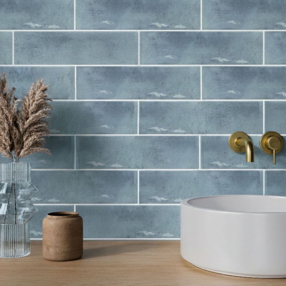 Babylon Blue Gloss Ceramic Brick Tile 246x60mm