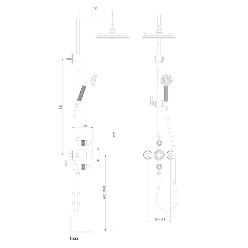 Downton Brushed Gunmetal Exposed Shower Valve Brushed