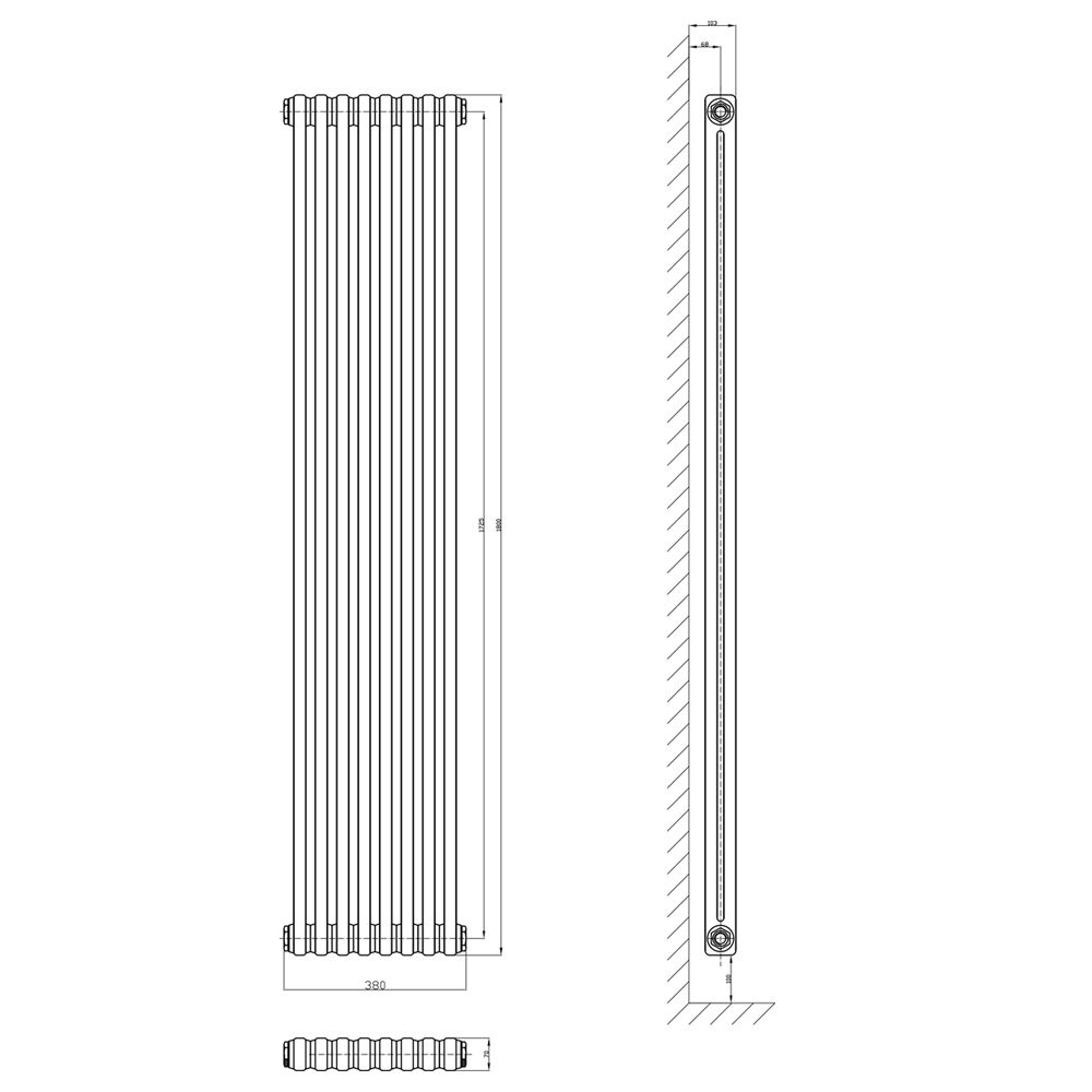 Upton White Double Vertical Column Radiator 1800x380mm