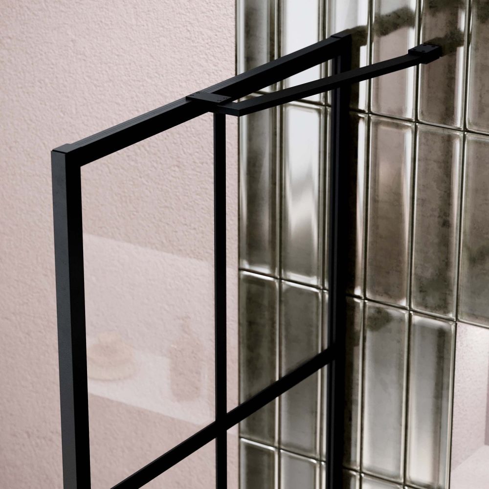 Amien Matt Black Grid Framed Shower Screen 680mm