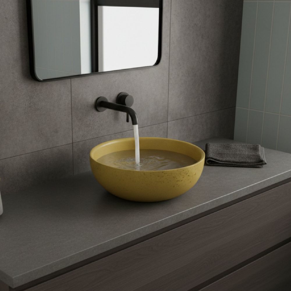 Brava Mustard Travertine Texture Concrete Round Countertop Basin 360mm