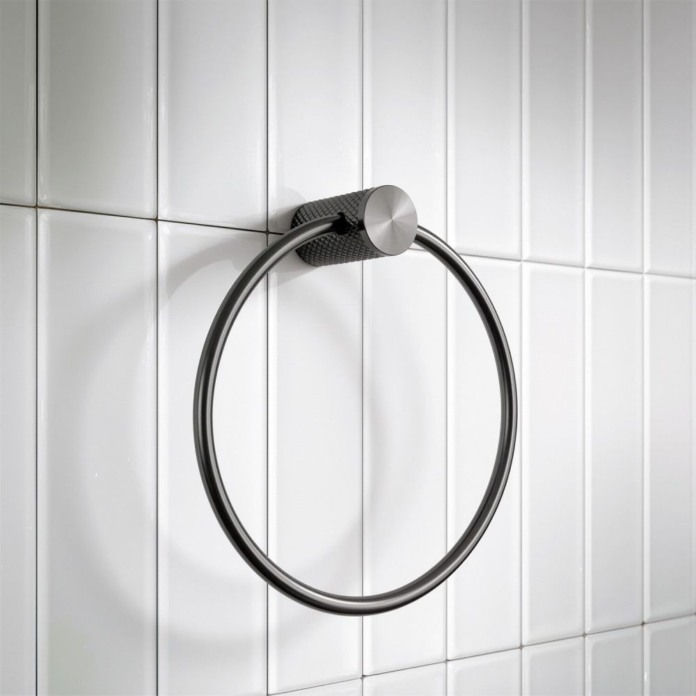 Moray Gunmetal Knurled Towel Ring