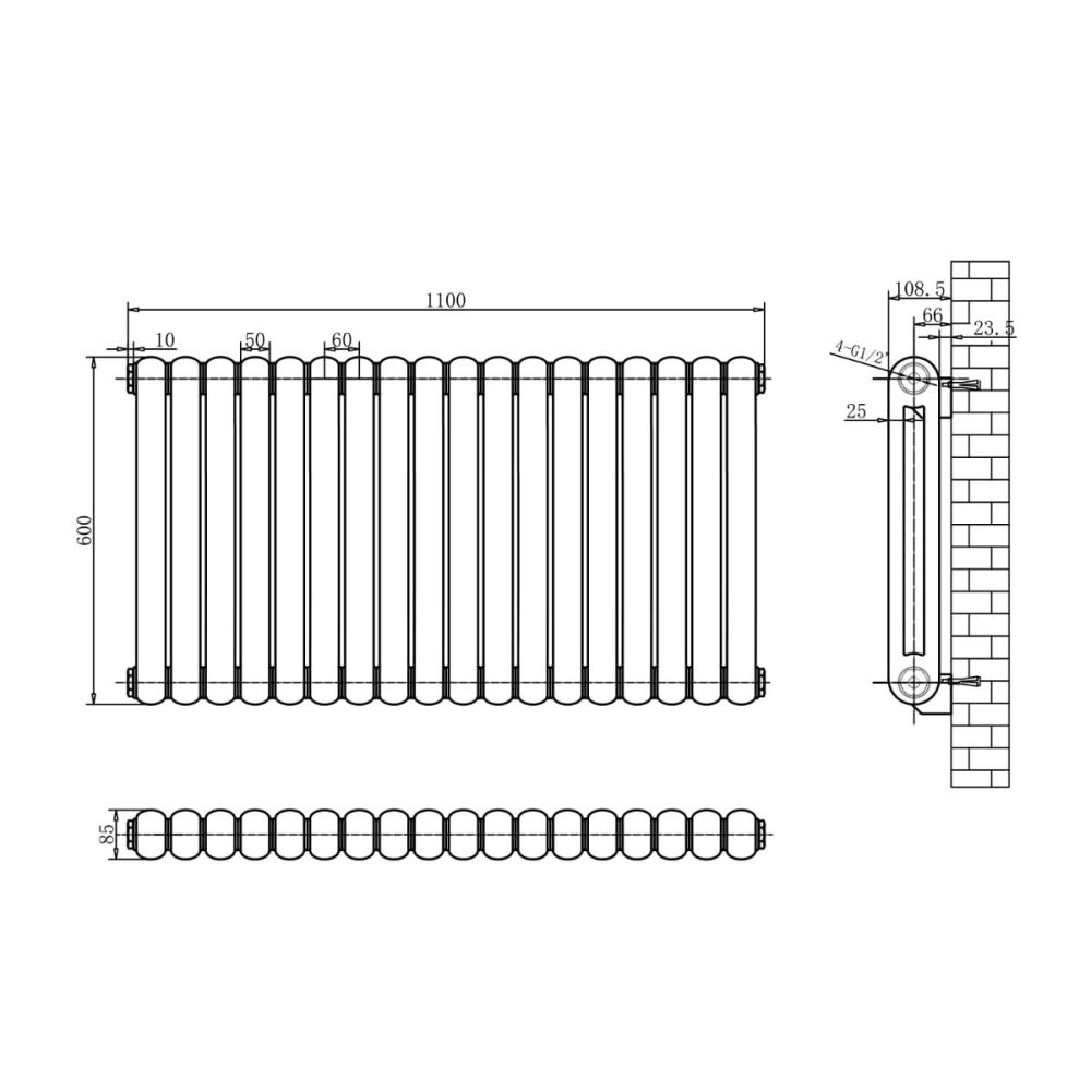 Etam Grey Vertical Column Radiator - 600x1100mm Spec