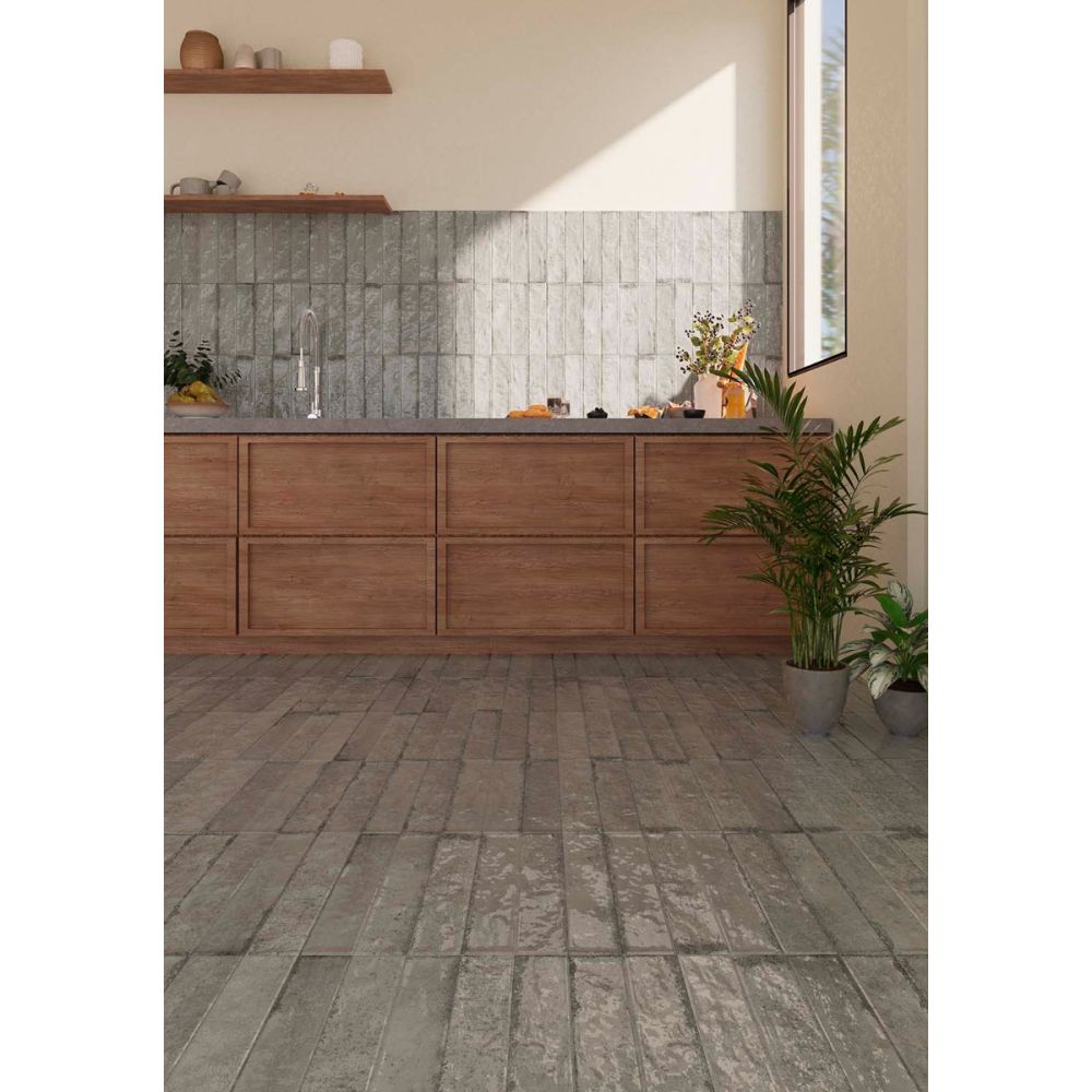 Bergamo Grey Porcelain Brick Tile 75x300mm