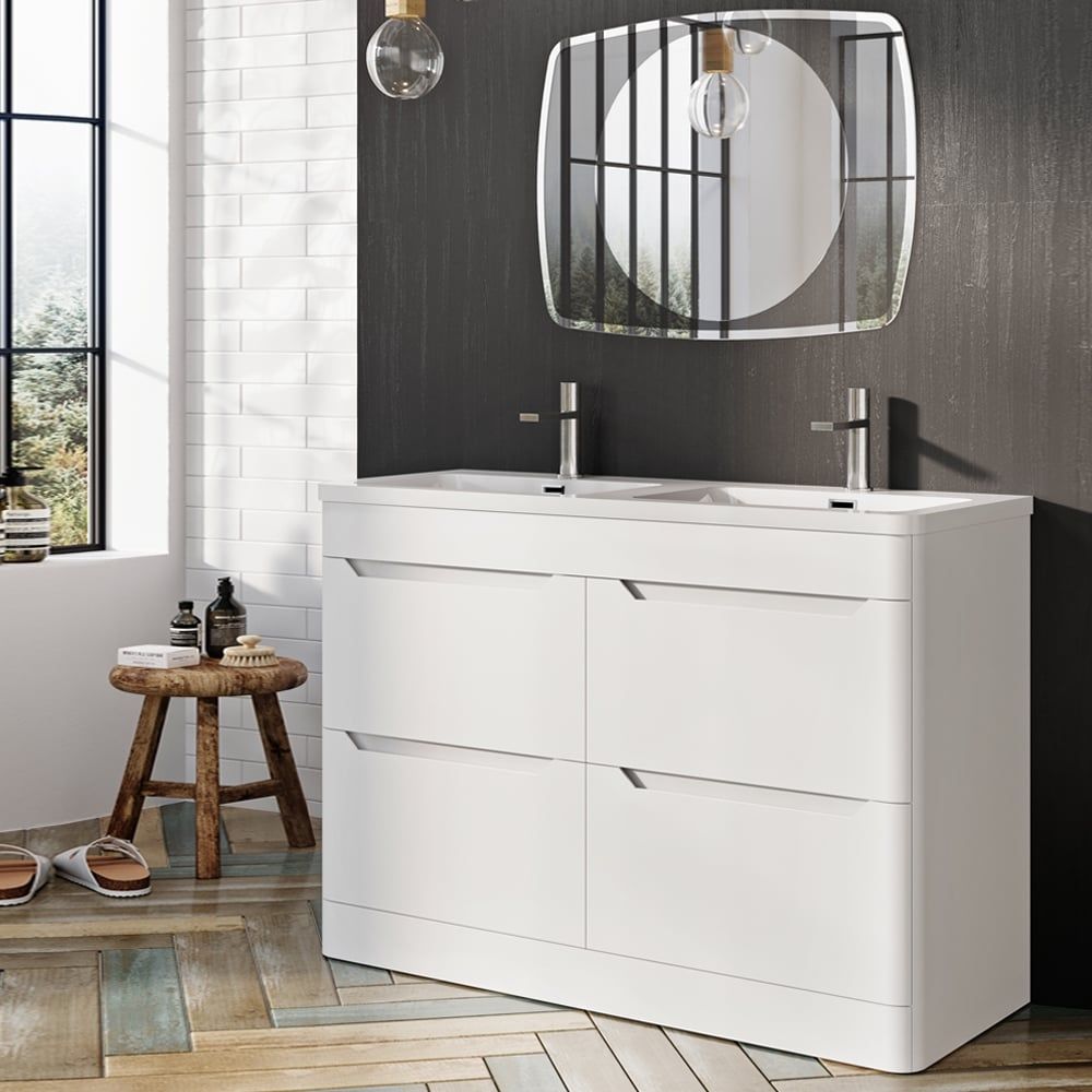 Ellis Matt White Floor Standing Vanity Unit with Ceramic Basin 1200mm - Roomset