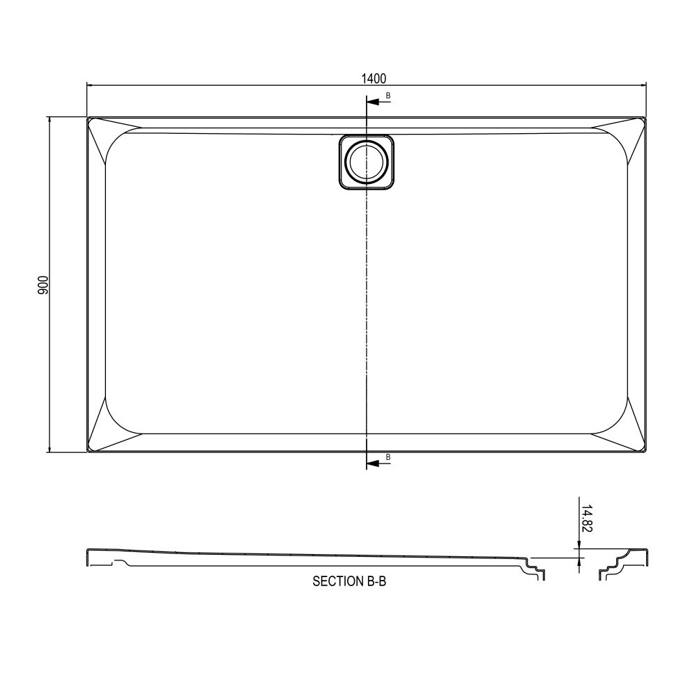 Elle Slimline Rectangular Shower Tray 1400x900mm Spec Drawing