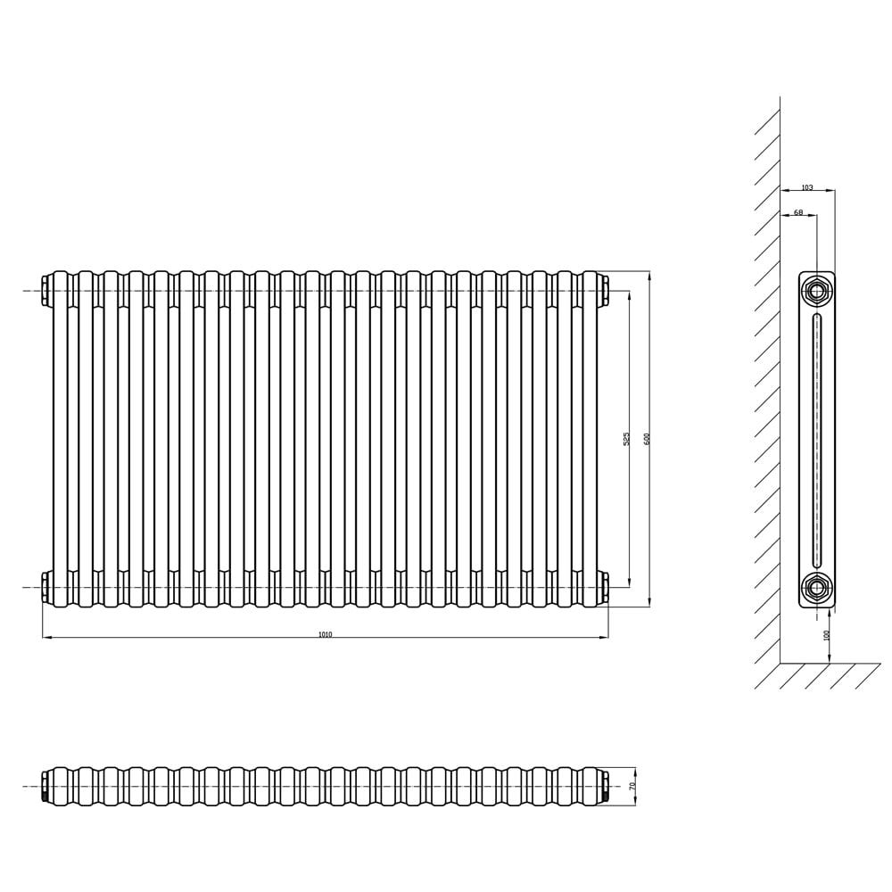 Upton White Double Horizontal Column Radiator 600x1010mm