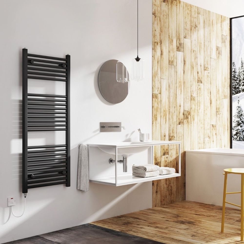 Neptune Matt Black Electric Heated Towel Rail 1200x500mm