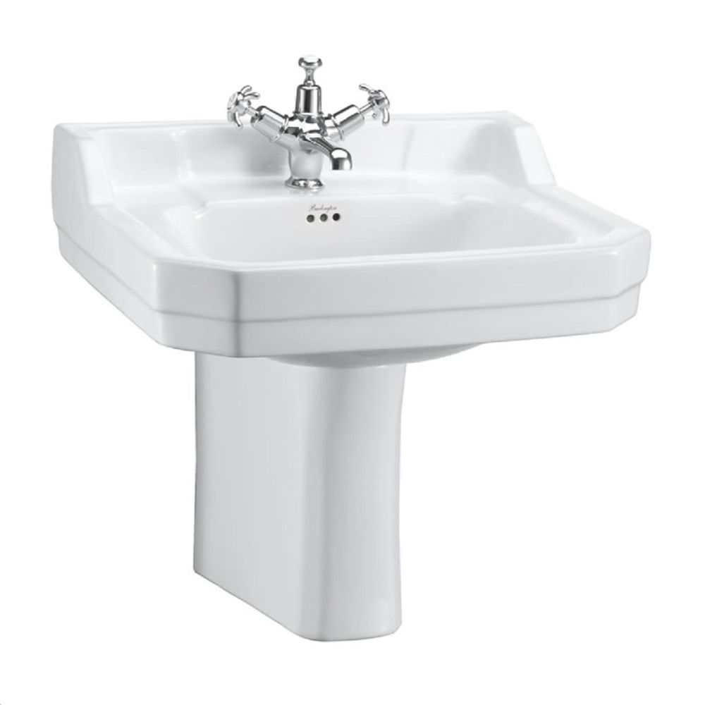 Burlington Edwardian Medium Square Basin & Semi Pedestal 1 Tap Hole