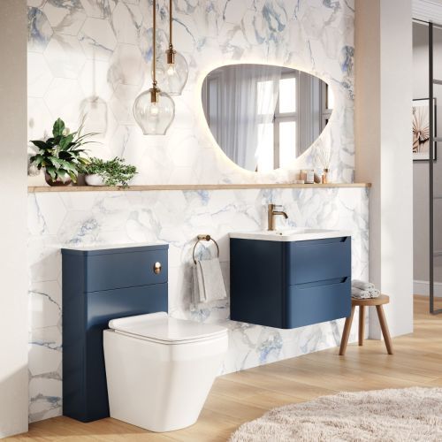 Ellis Royal Blue Wall Hung Vanity Unit with Ceramic Basin 800mm - Roomset