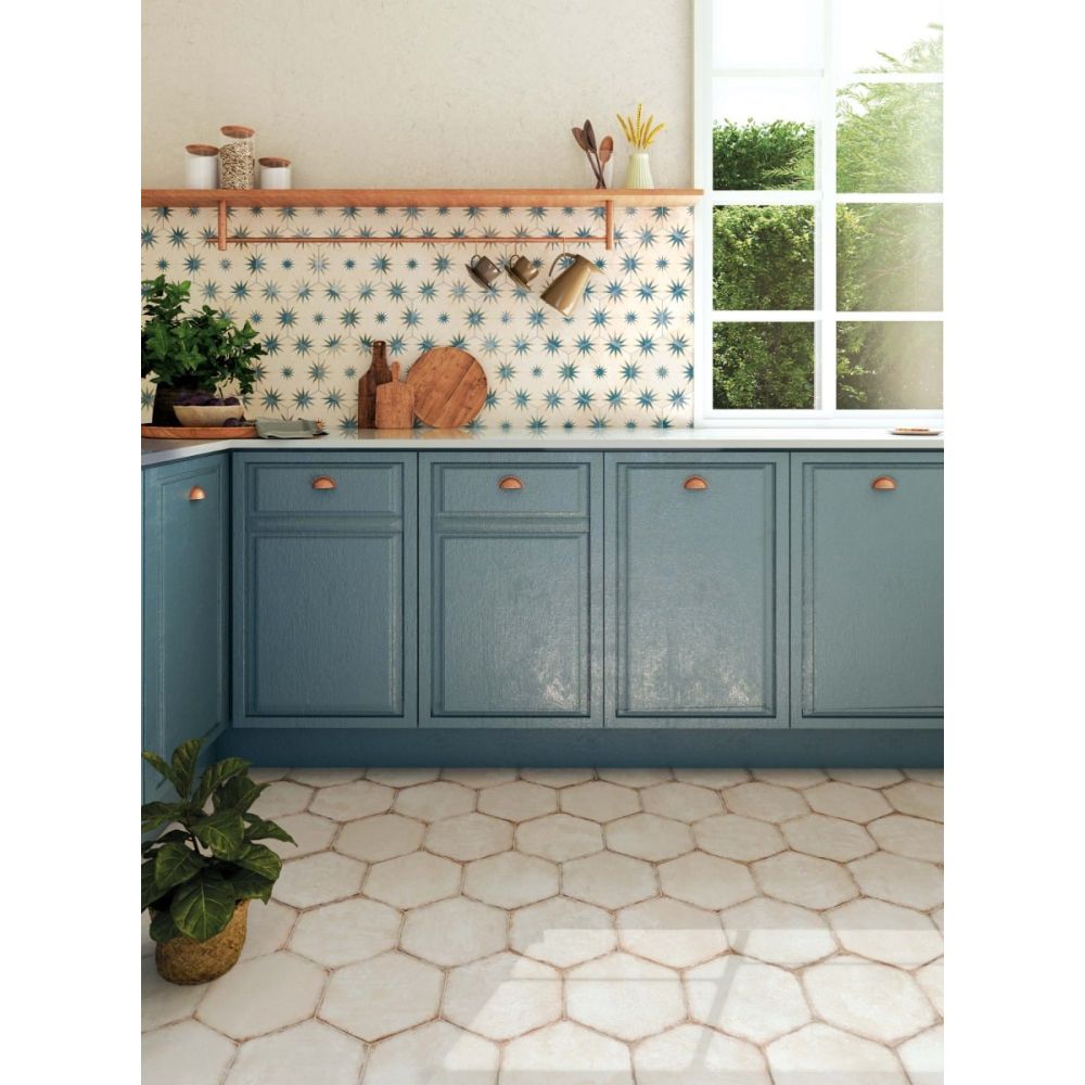 Elise Decor Blue Hexagon Matt Porcelain Tile 228x198mm