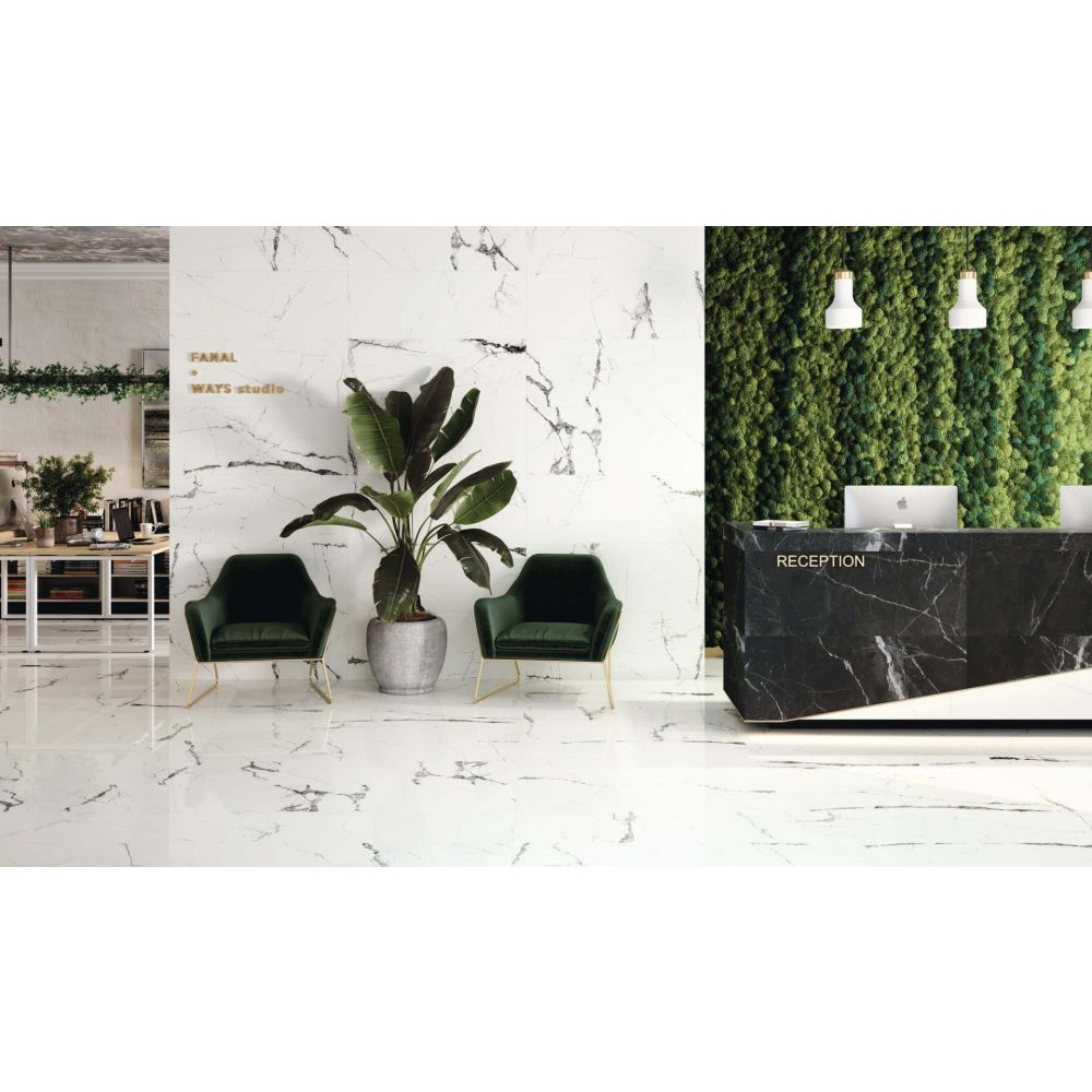 Glacier White Marble Gloss Porcelain Tile 450x1200mm