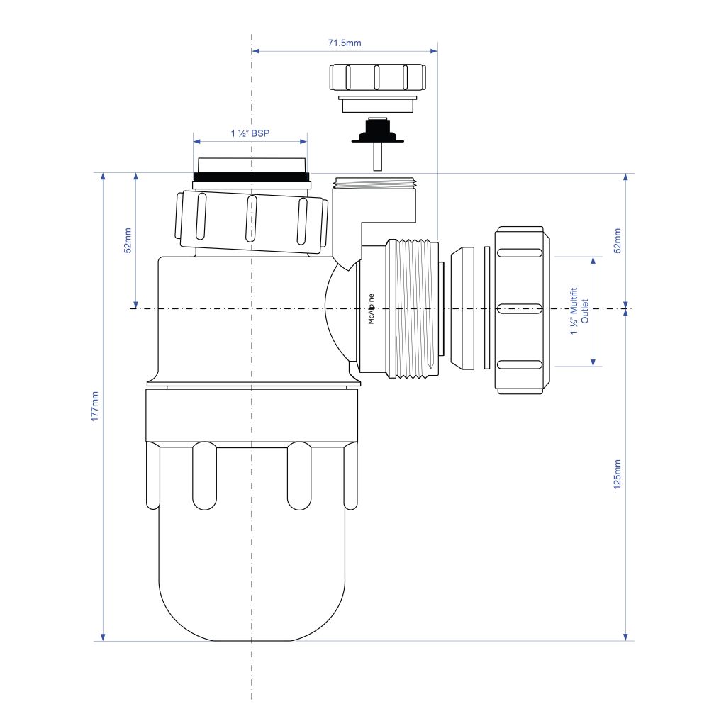McAlpine 1½"x 75mm Seal Anti-Syphon Bottle Trap - C10V SPEC